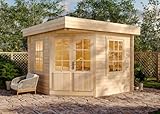 Alpholz 5-Eck Gartenhaus Monica-28 aus Massiv-Holz | Gerätehaus mit 28 mm...