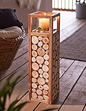 Dekoleidenschaft Holz Windlichtsäule Holzscheiben 58 cm hoch, Bodenwindlicht,...
