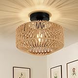 Rayofly Rattan Deckenlampe Hängend, Boho Deckenleuchte mit Rattan Lampenschirm,...