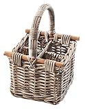 Kobolo Flaschenträger PULLO, 24x24x36 cm, grau, Rattankorb für 4 Flaschen,...