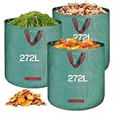 QOEOTUY Gartensack 3X 272L - Gartenabfallsack Stabi mit 4 Griffe - Wasserdicht &...