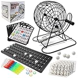 UVVRUR Bingo Spiel Set, Metalltrommel, 18 Tickets, 75 Kugeln, 150 Chips,...