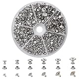 nbeads 180 Sets Strass Nieten, 6 Größen Silber CZ Klar Kristall Nieten Messing...