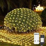Lichternetz Außen, 2x2m 144 LED Lichterkette Außen Netz Warmweiß mit Stecker,...