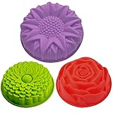 3 Silikonformen mit Blumenmuster, Kuchenform, Brotform, große runde...