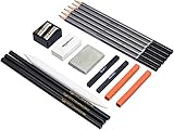 Amazon Basics 17 Stück, Skizzier- und Zeichenstifte-Set, Holzkohle, schwarz,...