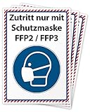 3 Aufkleber Maskenpflicht, Zutritt nur mit Schutzmaske (Filt.-Face-Piece 2 oder...