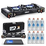 Z.M.C PREMIUM Camping Gaskocher 2-flammig + Grillplatte 45x24 cm + 8...