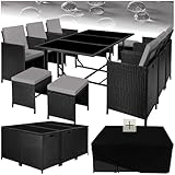 tectake® Outdoor Balkon Gartenmöbel Set, Lounge mit 6 Stühlen, 4 Hocker und 1...