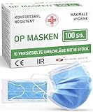 ADESTE – 100x Einweg OP Masken Typ IIR, 3-lagig, spritzwassergeschützt,...