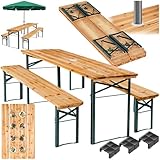 tectake® Bierzeltgarnitur mit Tisch und 2X Bierbank, mit Schirmhalterung und 12...