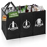 COTTARA® Mülltrennsystem 3fach Plastik, Glas, Papier | Stabiler Stand 4 x...