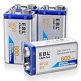 EBL 9v Akku 600mAh Typ Li-Ionen 6F22 wiederaufladbare Lithium-ionen Batterie,...