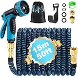 Gartenschlauch Flexibel 15m, Flexibler Gartenschlauch Dehnbarer mit 10 Funktions...