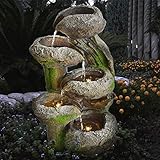 GARTENBRUNNEN BRUNNEN BAUMSTUMPF & STEINSCHALEN mit LED-Licht 230V ZIERBRUNNEN...
