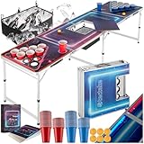 tectake® Bierpong Tisch mit Eiskühler und mit Party Deko LED Beleuchtung,...