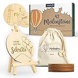 AMARI ® Meilensteinkarten Baby aus Holz - 42 Meilensteine auf Holztafeln -...