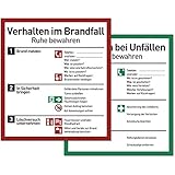 Verhalten im Brandfall und bei Unfällen (Schilder Set - 18x20cm) - Plakat für...