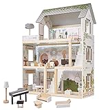 XXL Puppenhaus aus Holz mit LED Beleuchtung | Große Puppenstube mit Möbeln und...