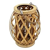 Holz Laterne mit Kerzenglas - 22 x 15 cm - Windlicht mit Jute Seil zum Hängen -...