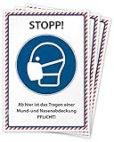 3 hochwertige Aufkleber mit Text: STOPP! Mund- und Nasenabdeckung Pflicht!,...