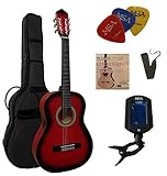 3/4 GITARRE - KONZERTGITARRE IM SET - CLASSIC - ROT-SCHATTIERT - DECKE...