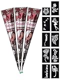 eLander 3x Temporäre Tattoo Natürliche + 10x Henna Tattoo Schablone,Temporäre...