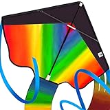 Riesiger Regenbogen-Leichtwinddrache mit 50m Drachenschnur - Lenkdrachen für...