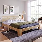 Merax Massivholzbett Holzbett Doppelbett, Bettrahmen aus Holz mit Kopfteil und...
