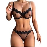 Satohom Sexy Damen Dessous Set 2-Teil Unterwäsche Set Durchsichtige BH + Tanga...