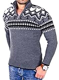 Reslad Herren Strickpullover Crewneck Zipper Norweger Pullover RS-3110 Anthrazit...