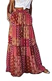 Byoauo Damen Rock Lang Hohe Taille A-Linie mit Gürtel Taschen Boho Blumen Maxi...