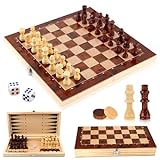 talifoca Schachspiel aus Holz, 3 in 1 Schachbrett Schachspiel, Tragbares und...
