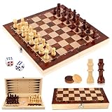 talifoca Schachspiel aus Holz, 3 in 1 Schachbrett Schachspiel, Tragbares und...