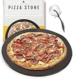38,1 cm Keramik-Pizzastein-Set, antihaftbeschichtet, fleckenfrei, mit Bonusschneider (rund, 38,1 cm)