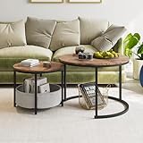 FOUBAM Couchtisch Rund, 2er Set Sofa Couchtisch Industrial Style, verschachtelte...