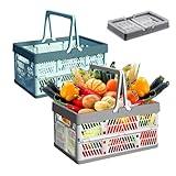 2 Stück Groß Klappbox, Klappkiste mit Henkel, Stapelbar Klappkorb Einkaufskorb...