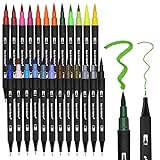 Dual Brush Pen Set, 24 Farben Doppelfasermaler, Tinte auf Wasserbasis...