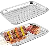 2 Stück BBQ Grillschalen Aus Edelstahl: 34,9 X 24,5 X 2,7cm Grillschale...