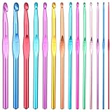 Häkelnadel Set, 14 Stück Crochet Hooks, Multicolor Aluminium Stricknadeln,...