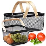 Nexboraque Picknickkörbe, Metallgeflecht, Erntekorb mit faltbarem Holzgriff,...