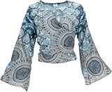 GURU SHOP Kurztop, Boho Blusentop, Wickeltop, Wickelbluse - Türkis/weiß,...