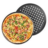 ORAGKE Pizzablech & Lochblech Ø 32 cm, Pizzablech Rund 2er Set Carbonstahl,...