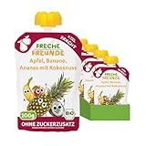 FRECHE FREUNDE Bio Quetschie Apfel, Banane, Ananas mit Kokosnuss, Fruchtmus mit...
