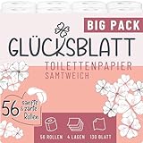 Glücksblatt Toilettenpapier SAMTWEICH, 4-lagig, 56 Rollen x 130 Blatt, 100%...