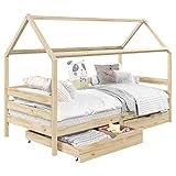 IDIMEX Hausbett CLIA Montessori aus massiver Kiefer, Kinderbett mit Dach, Tipi...