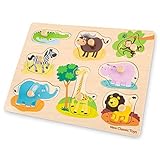 New Classic Toys 10431 Peg Puzzle-Safari-8 Pieces-FSC 100%-Certified Wood