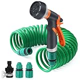 Flexibler Gartenschlauch, 7.5M Spiralschlauch Komplett Set mit 8 Funktions...