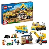 LEGO City Baufahrzeuge und Kran mit Abrissbirne, Spielzeug mit Bagger, Kipper...