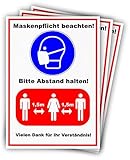 3x Hochwertige Maskenpflicht-Aufkleber I 210x297mm I DIN-A4 I Abstand halten I...